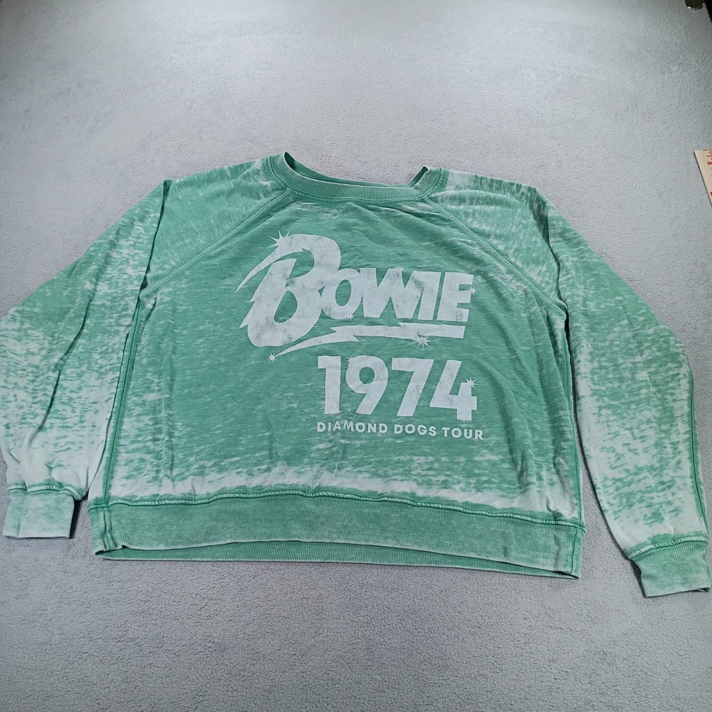 Recycled Karma Women David Bowie 1974 Diamond Dogs Green S Distressed Sweatshirt
